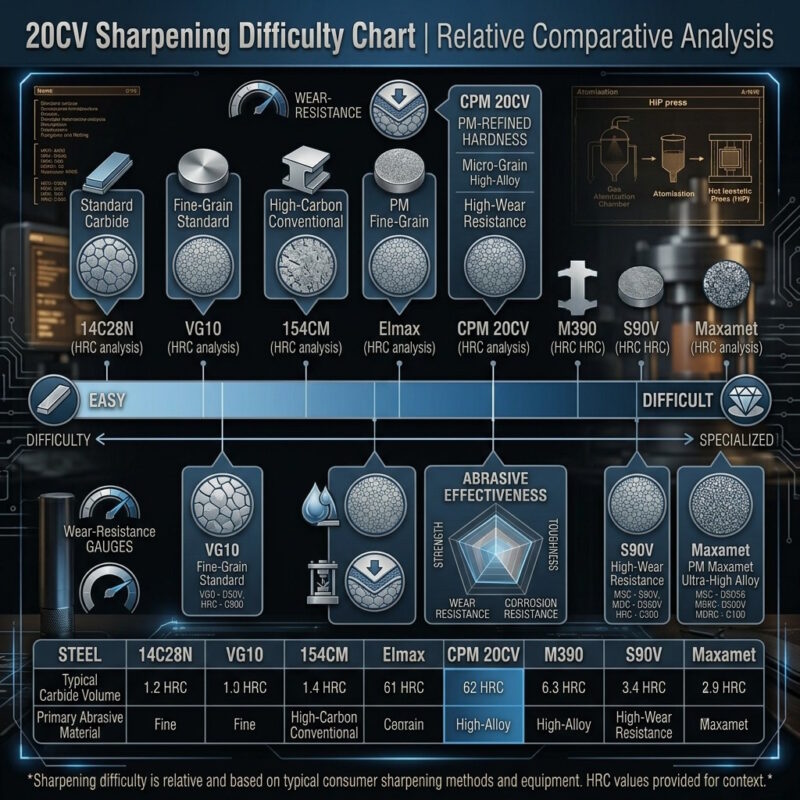 CPM 20CV Sharpening Difficulty Chart