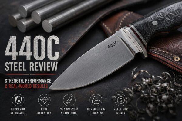 440C stainless steel knife blade close-up