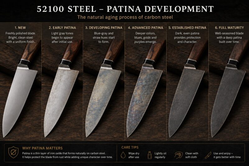 Patina development on 52100 blade