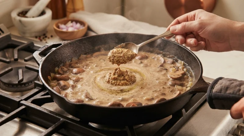 Add Mustard to Stroganoff Sauce