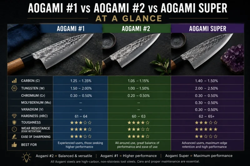 Aogami #1 vs Aogami #2 vs Aogami Super at a Glance