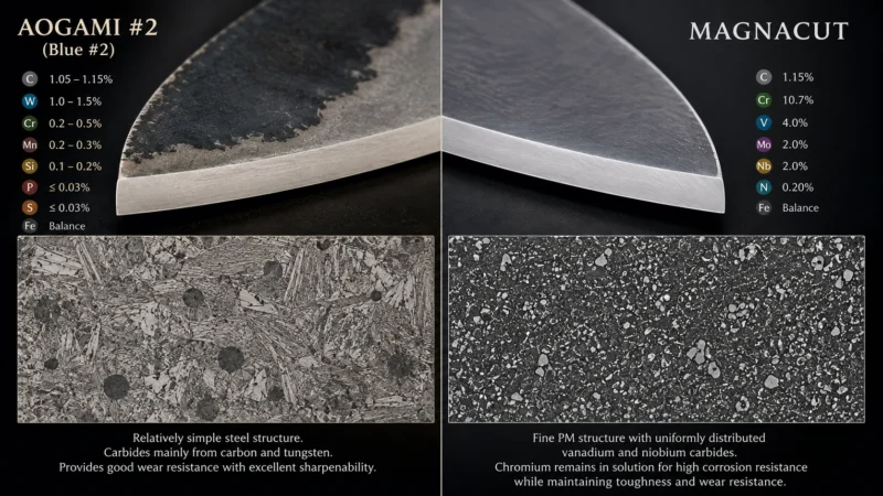 Aogami #2 vs MagnaCut Steel composition