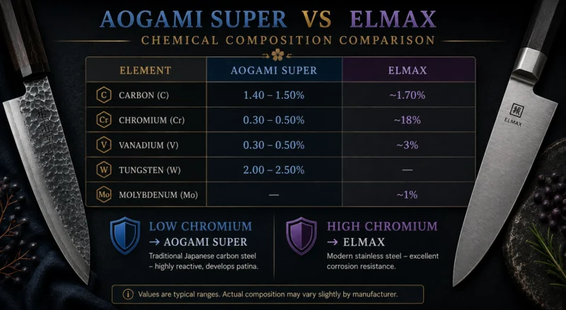 Aogami Super vs Elmax Chemical Composition