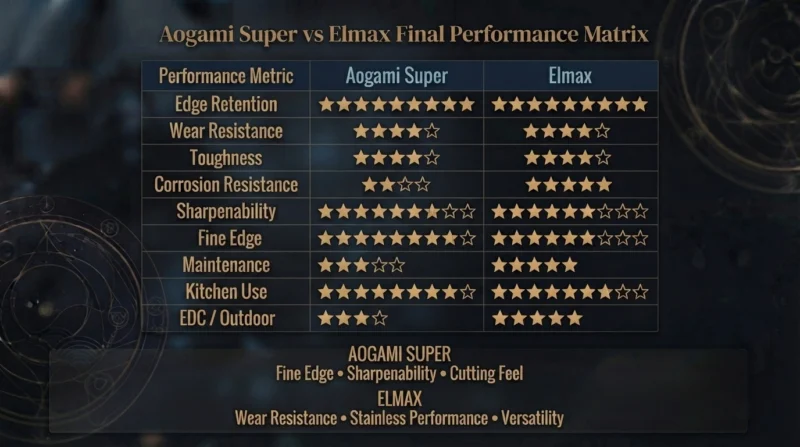 Aogami Super vs Elmax Final Performance Matrix