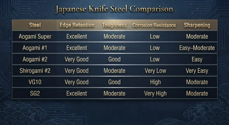 Aogami Super vs Popular Japanese Knife Steels