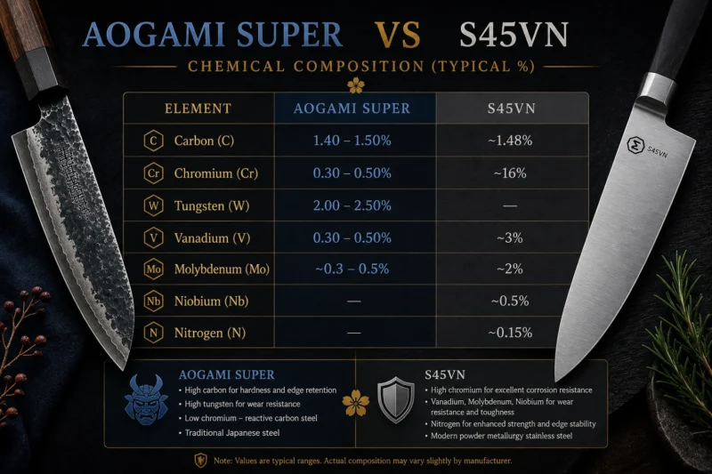 Aogami Super vs S45VN Chemical Composition