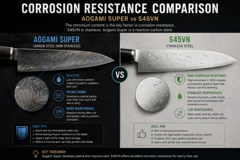 Aogami Super vs S45VN Corrosion Resistance Comparison