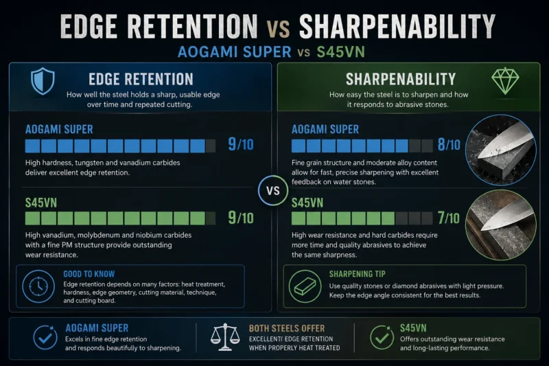 Aogami Super vs S45VN Edge Retention vs Sharpenability