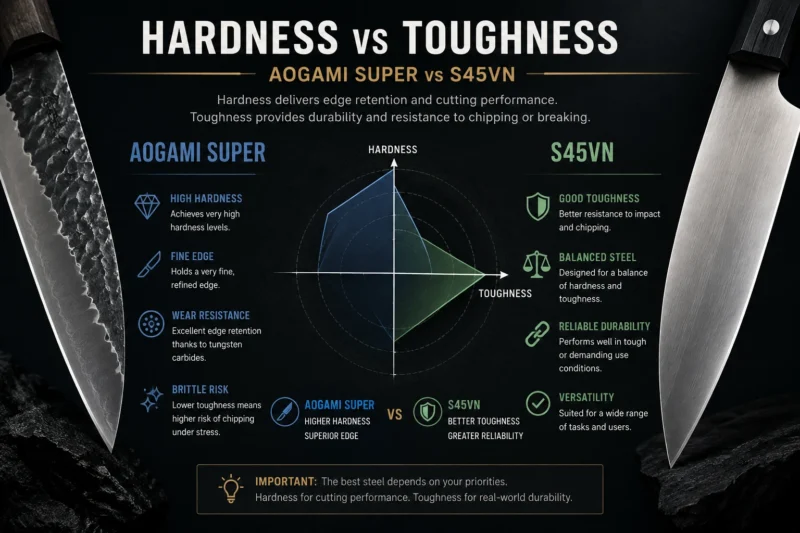 Aogami Super vs S45VN Hardness vs Toughness