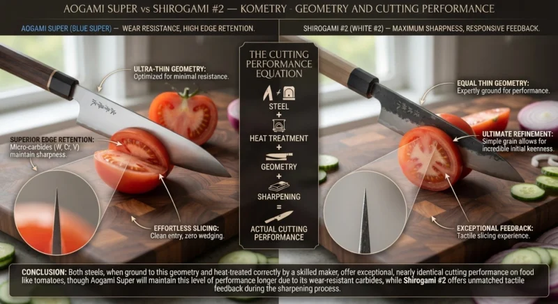 Aogami Super vs Shirogami #2 Geometry and cutting performance