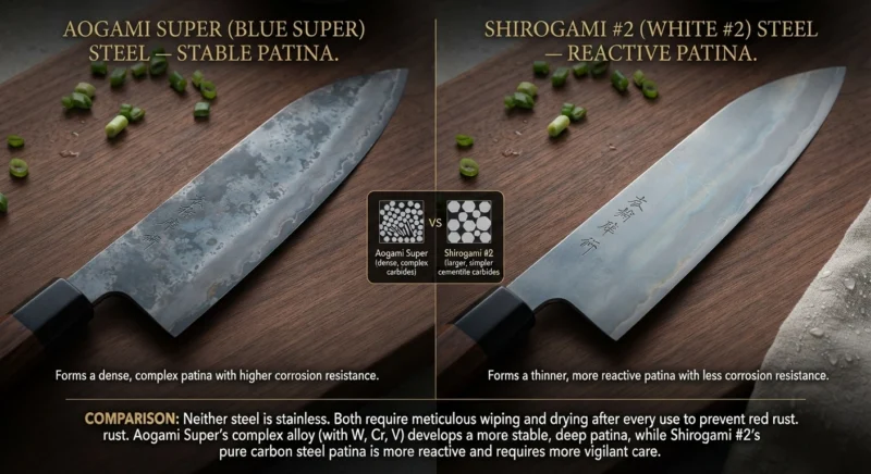 Aogami Super vs Shirogami #2 Patina corrosion