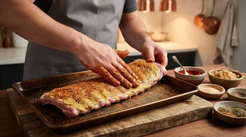 Applying the dry rub