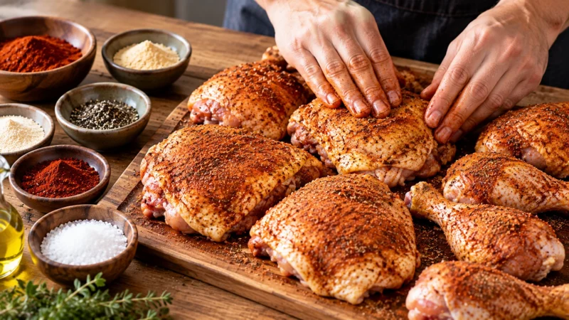 Applying the Dry Rub on chicken