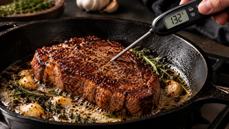 Checking steak internal temperature