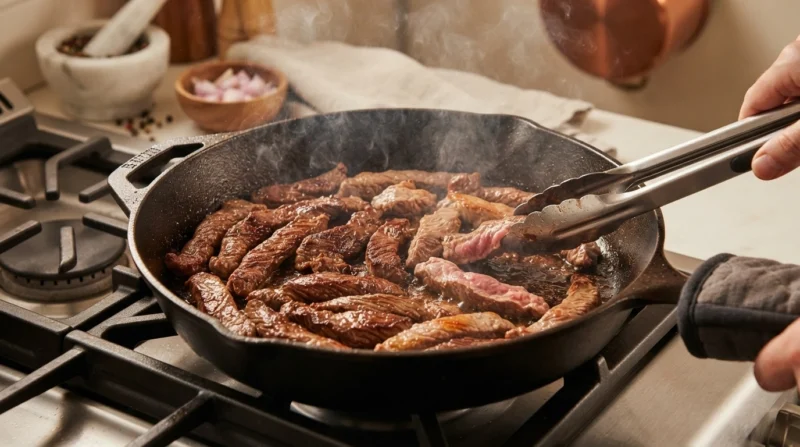 Classic Beef Stroganoff Browning the Beef