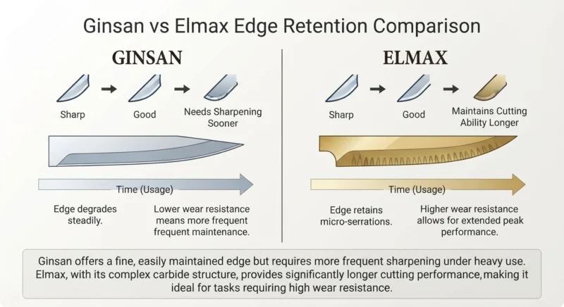 Ginsan vs Elmax Edge retention comparison