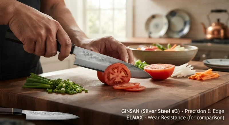 Ginsan vs Elmax Kitchen knife application