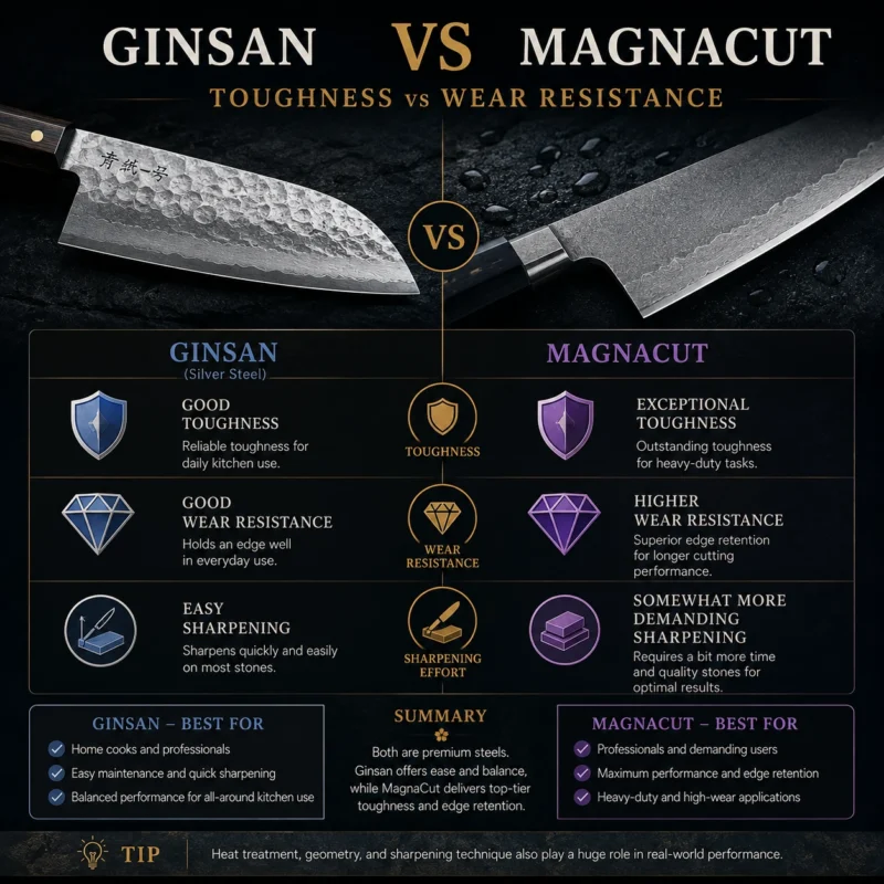 Ginsan vs MagnaCut Toughness vs Wear Resistance