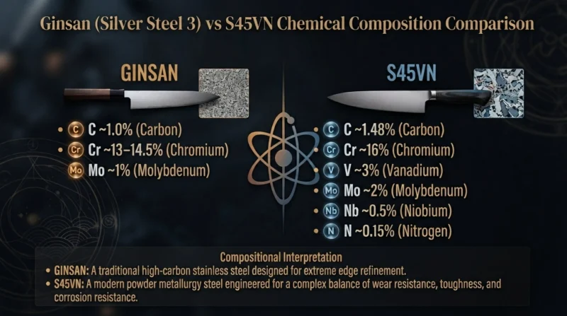Ginsan vs S45VN Chemical Composition