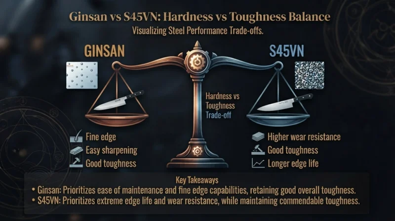 Ginsan vs S45VN Hardness vs Toughness