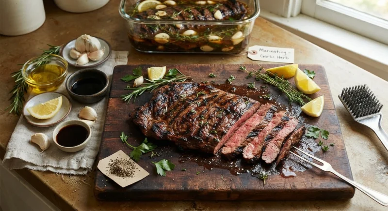 Grilled Flank Steak with Garlic Herb Marinade