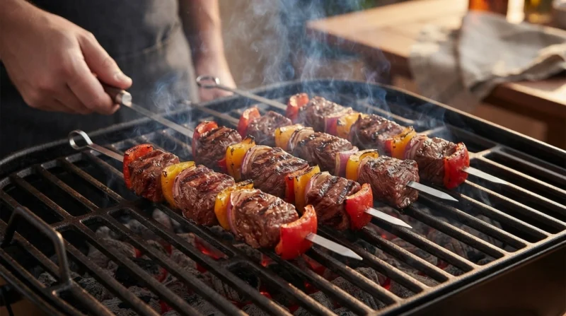 Grilling the kebabs