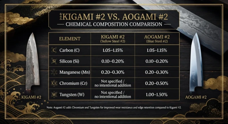 Kigami #2 vs Aogami #2 chemical composition
