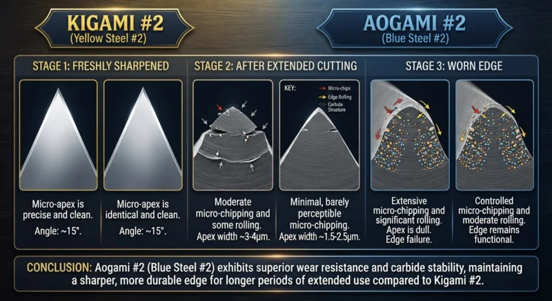Kigami #2 vs Aogami #2 Edge retention comparison