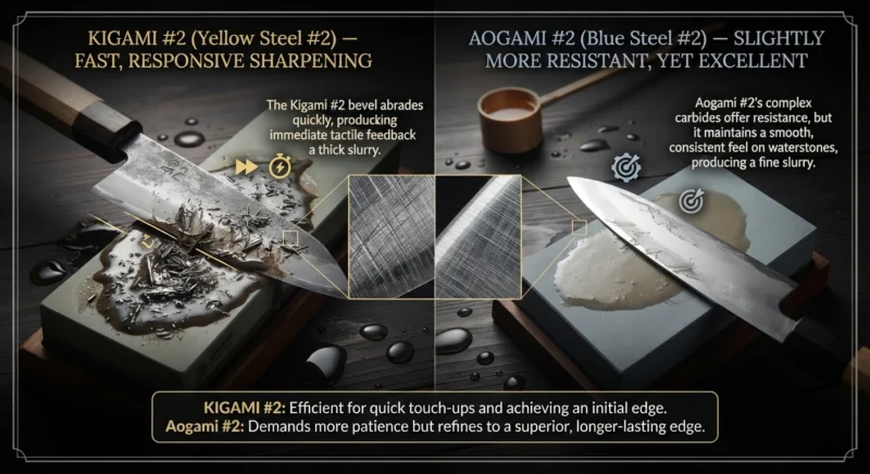 Kigami #2 vs Aogami #2 Sharpening comparison