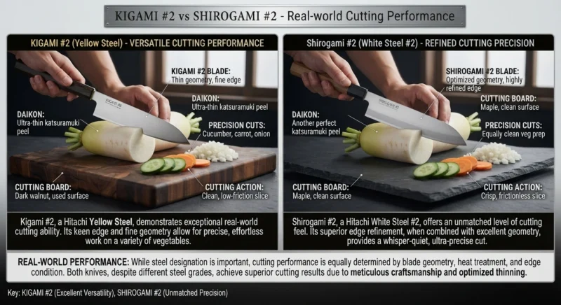 Kigami #2 vs Shirogami #2 Real-world cutting performance