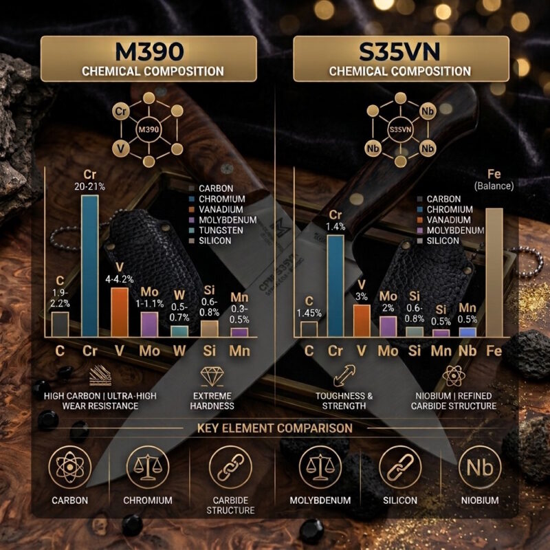 M390 and S35VN Chemical Composition