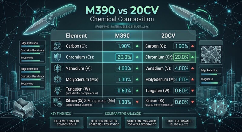 Chemical composition comparison of M390 and 20CV