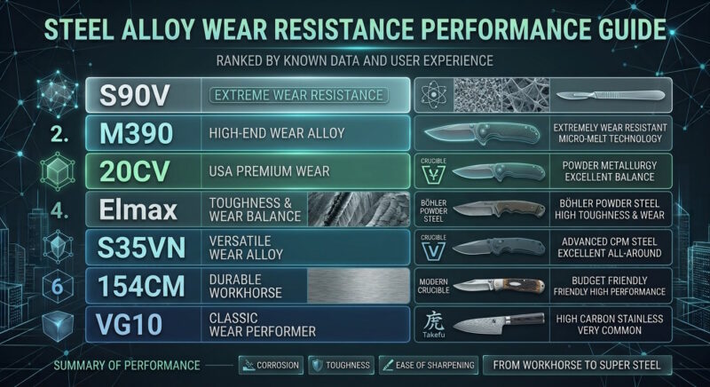 Wear resistance comparison of premium knife steels