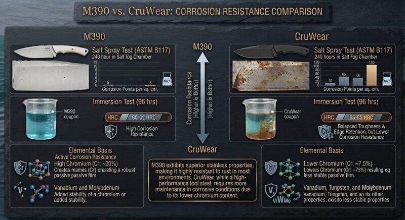 M390 vs CruWear Corrosion Resistance Comparison