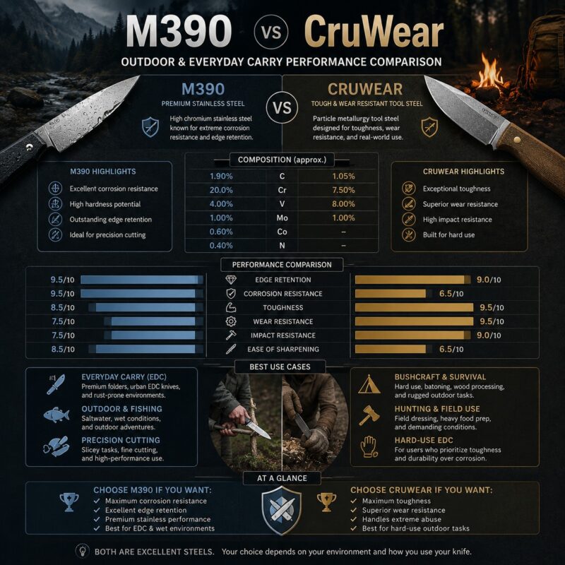 M390 vs CruWear Outdoor vs Everyday Carry