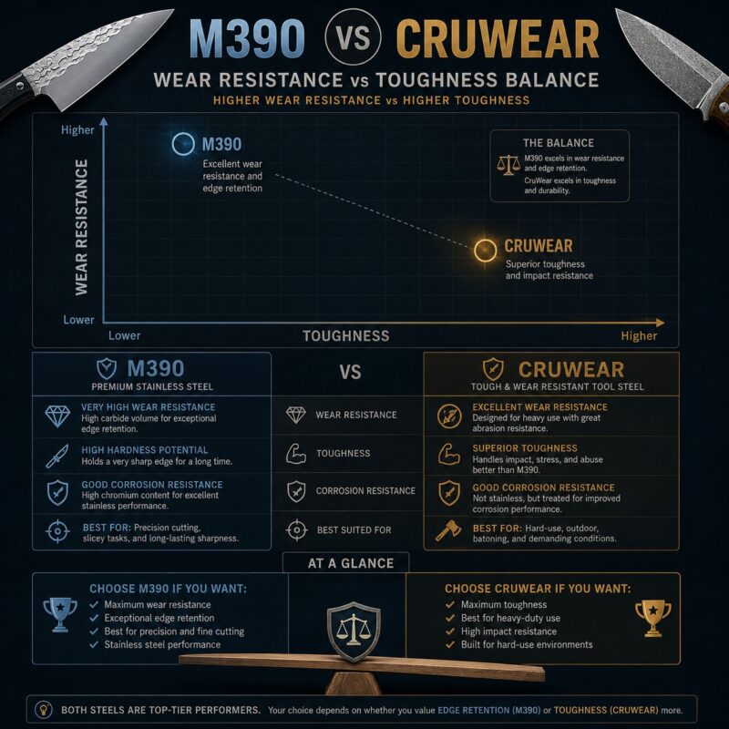 M390 vs CruWear Wear Resistance vs Toughness Balance