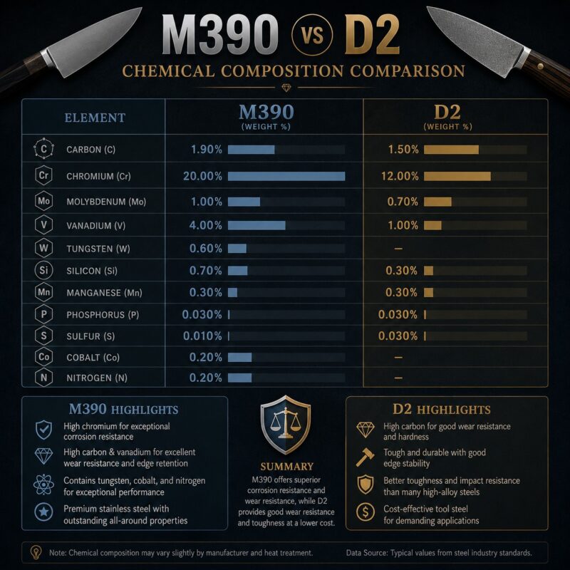 M390 vs D2 Chemical Composition