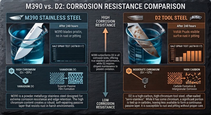 M390 vs D2 Corrosion Resistance
