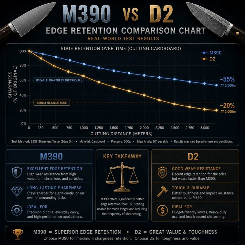 M390 vs D2 Edge Retention