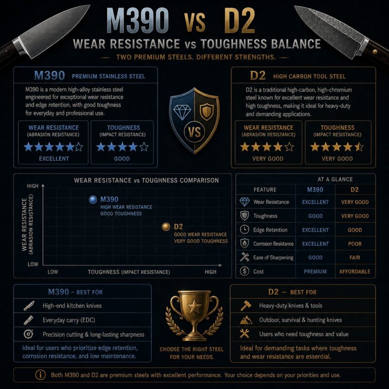 M390 vs D2 Wear Resistance vs Toughness
