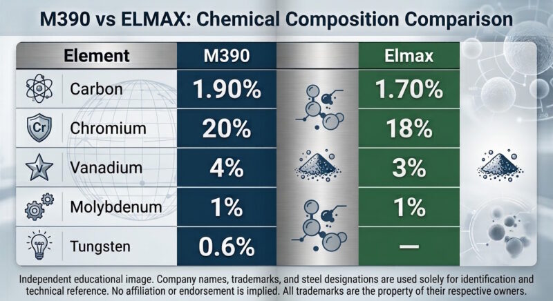 M390 vs Elmax Chemical Composition