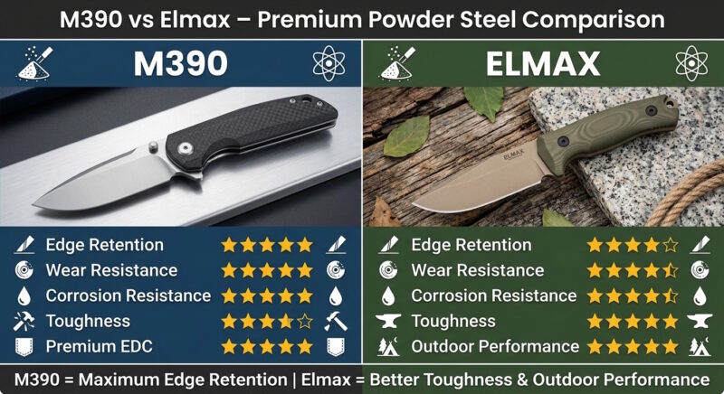 M390 vs Elmax – Premium Powder Steel Comparison