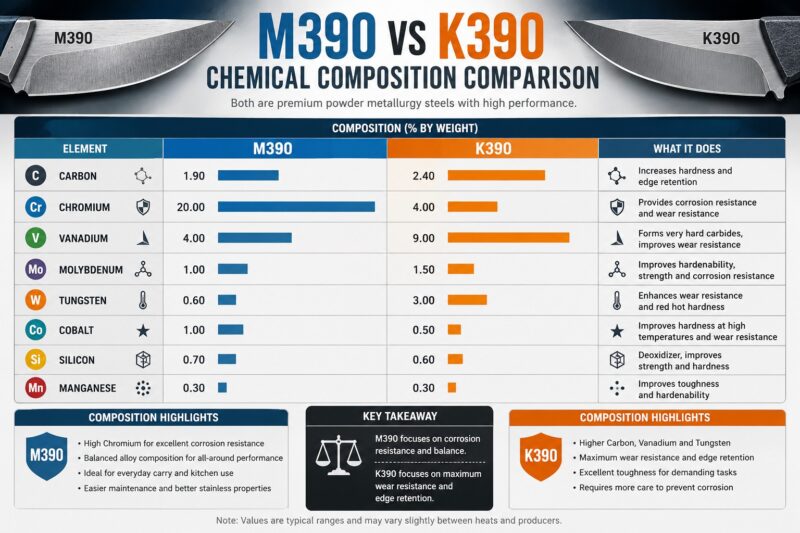 M390 vs K390 Chemical comparison