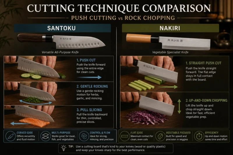 nakiri vs santoku Cutting Technique Comparison