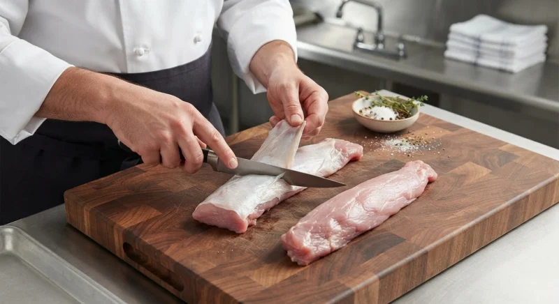 Preparing pork tenderloin by removing the silver skin