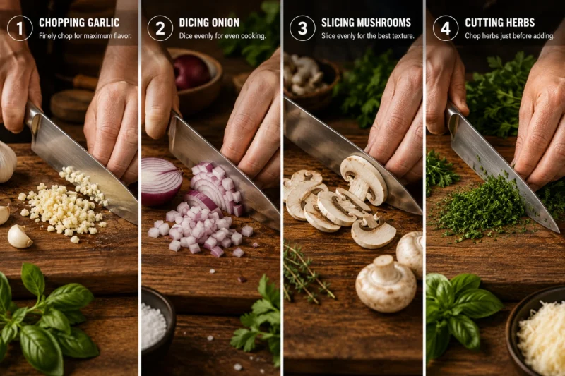 Preparing ingredients for pasta