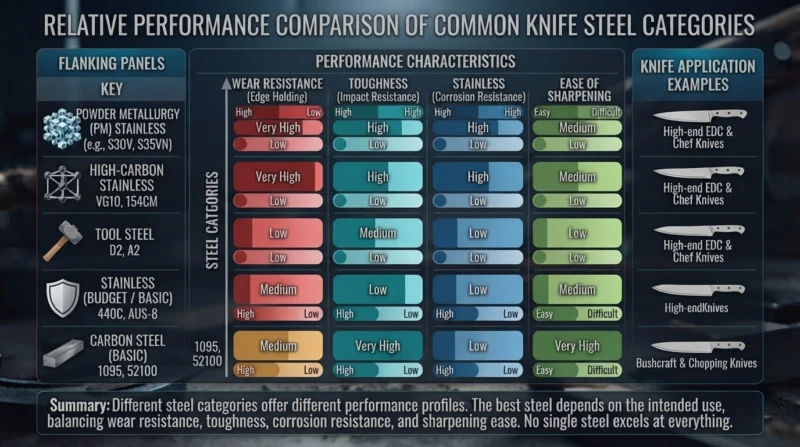 Relative performance of common steel categories