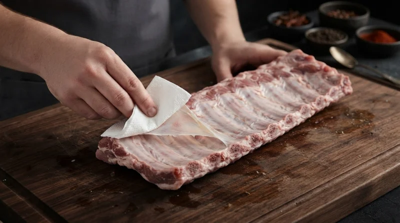 Removing the membrane from BBQ Ribs