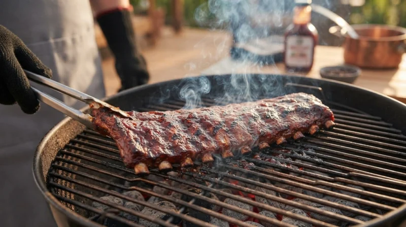 Ribs over a hot grill