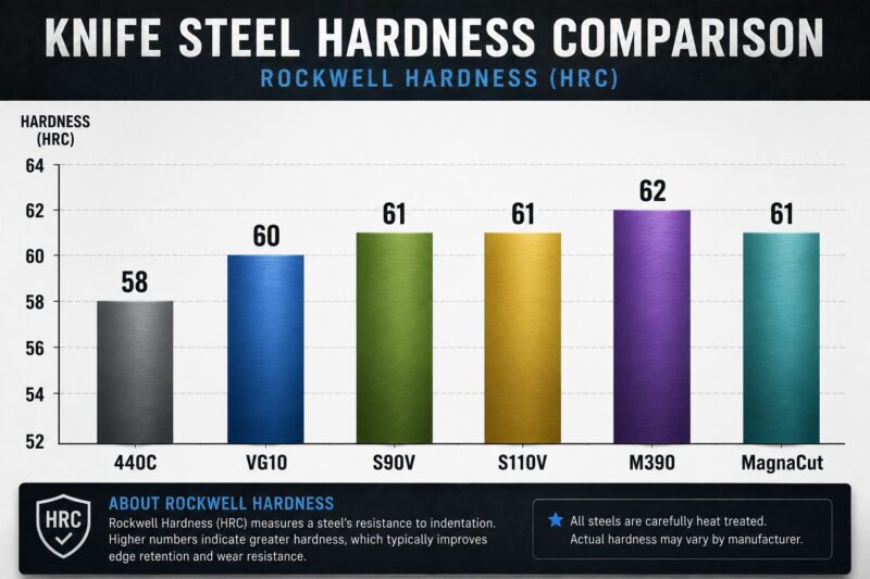 Hardness comparison of CPM S110V and premium knife steels